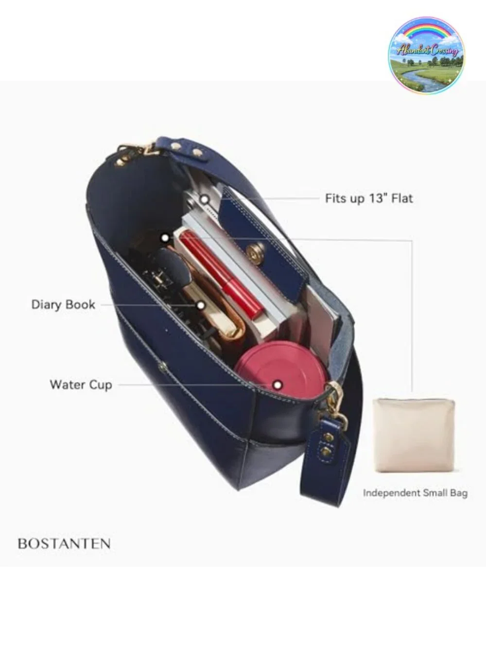 Top Layer Cowhide Leather Tote Bag with Removable Pouch & Two Straps
